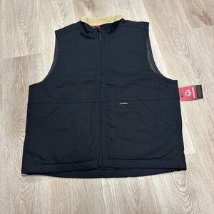 Wolverine Work Vest Men Sz Large Black Cotton Canvas Sherpa Collar Full Zip NWT